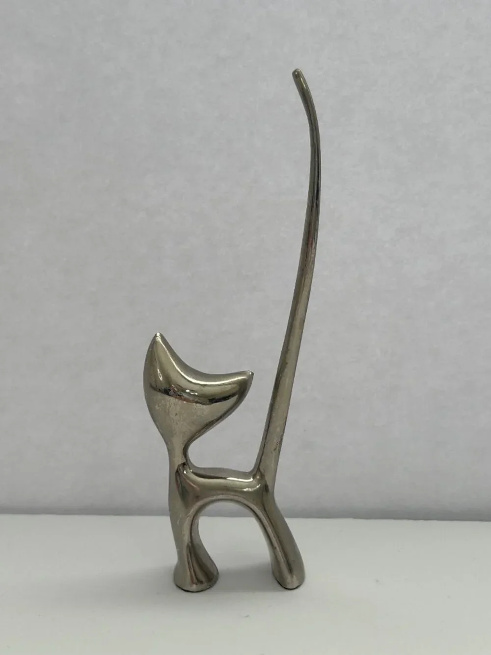 Vintage MCM Chrome Cat Ring Holder Walter Bosse-Style Minimalist Atomic Age